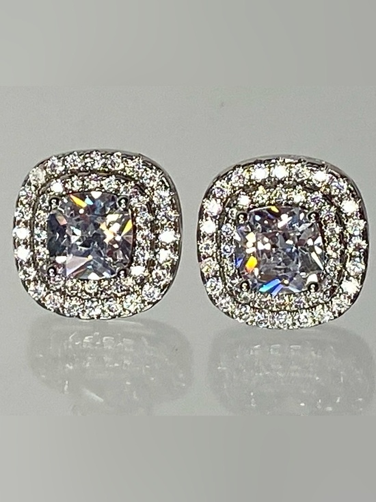 Jewelry - Classic White CZ Halo Stud Earrings - rhodium plated